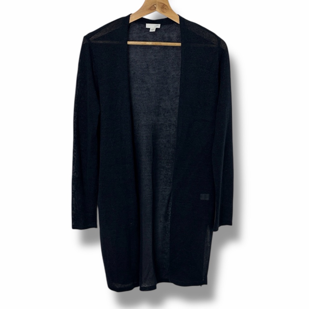 J Jill Linen Blend Sweater Cardigan Women's Xs Navy Blue Loose Knit Coastal